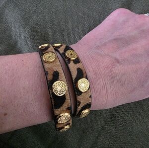 Animal Print Haircalf Wrap Bracelet | Gold Tone Studs | Double Snap